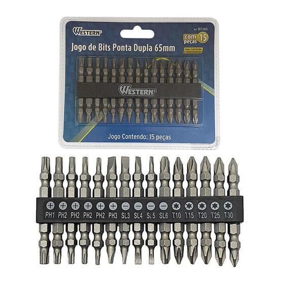 Kit Jogo de 15 Bits Ponta Dupla 65mm Parafusadeira/furadeira Western Ferramentas