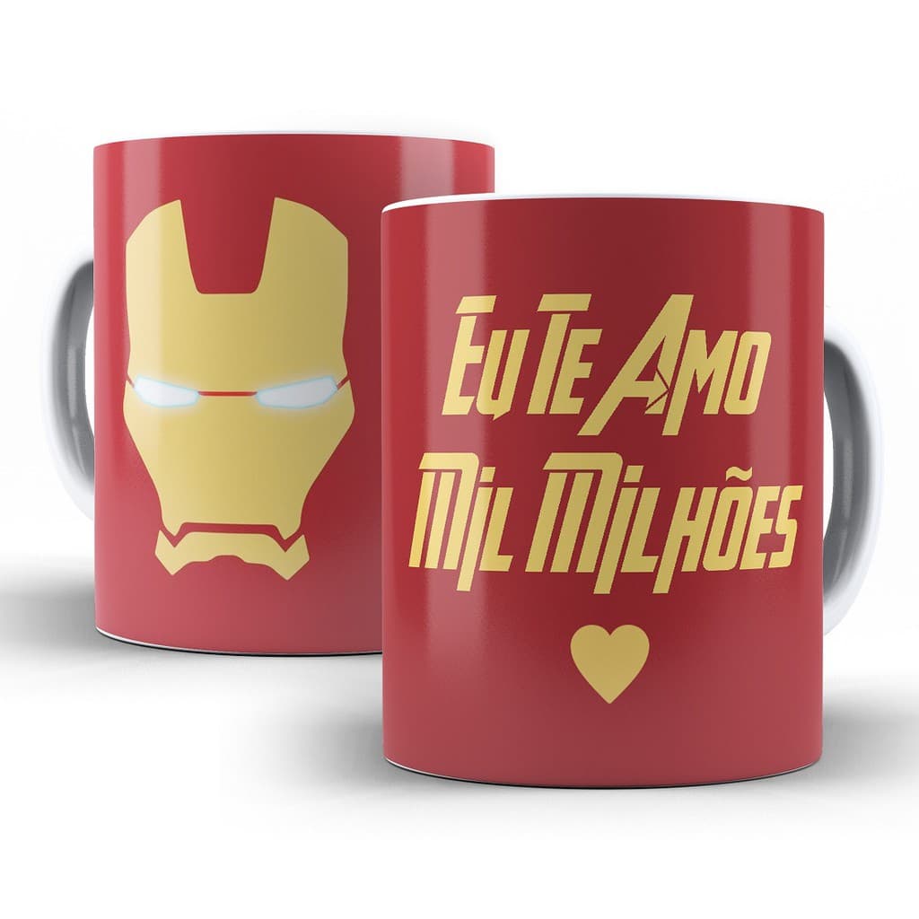 Caneca de Porcelana Iron Man Homem de Ferro Tony Stark Te Amo Mil Milhões Vingadores