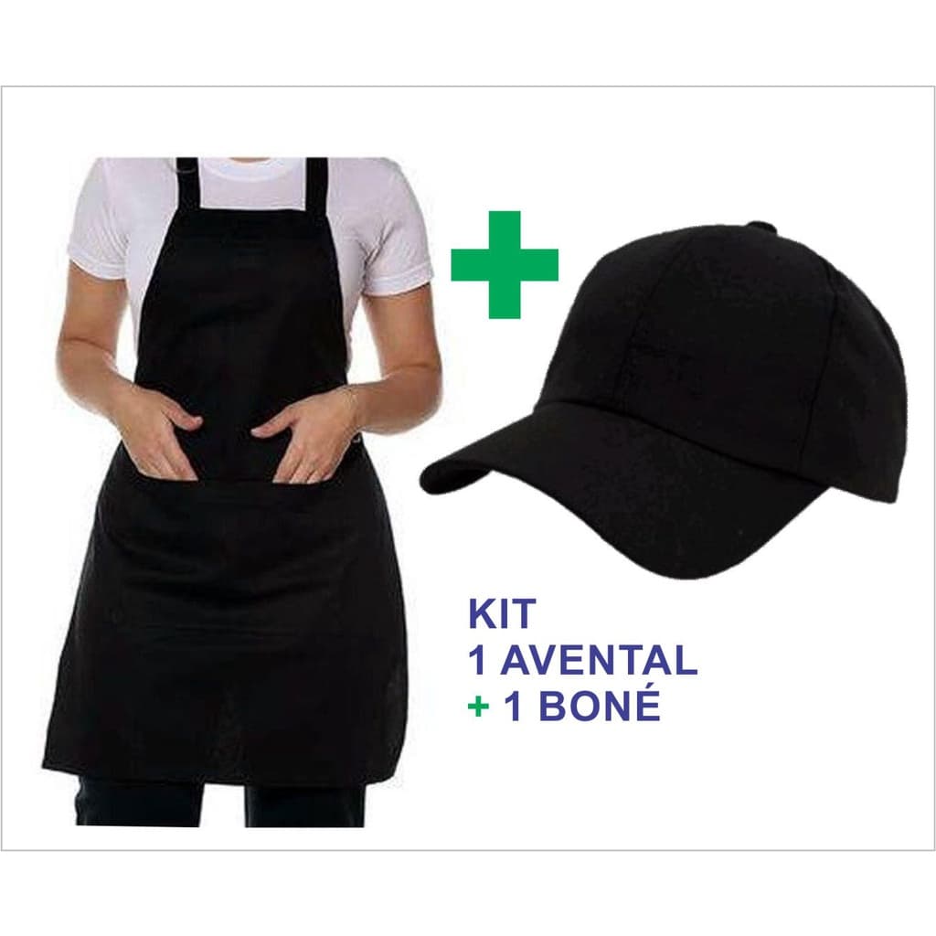 Kit 1 avental + 1 boné  100% poliéster