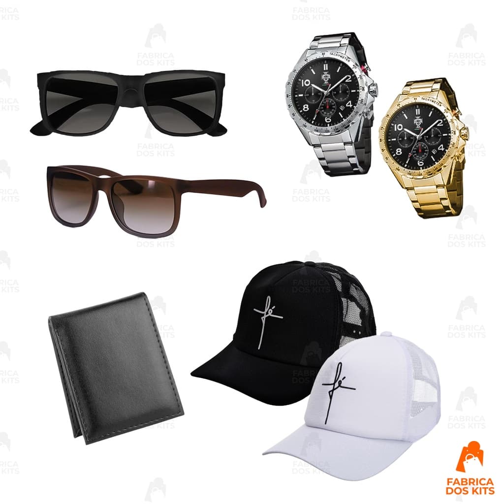Kit Presente Relógio Masculino de Aço + Boné Fé + Óculos Just + Carteira de couro envio hoje .2023n Só Hoje
