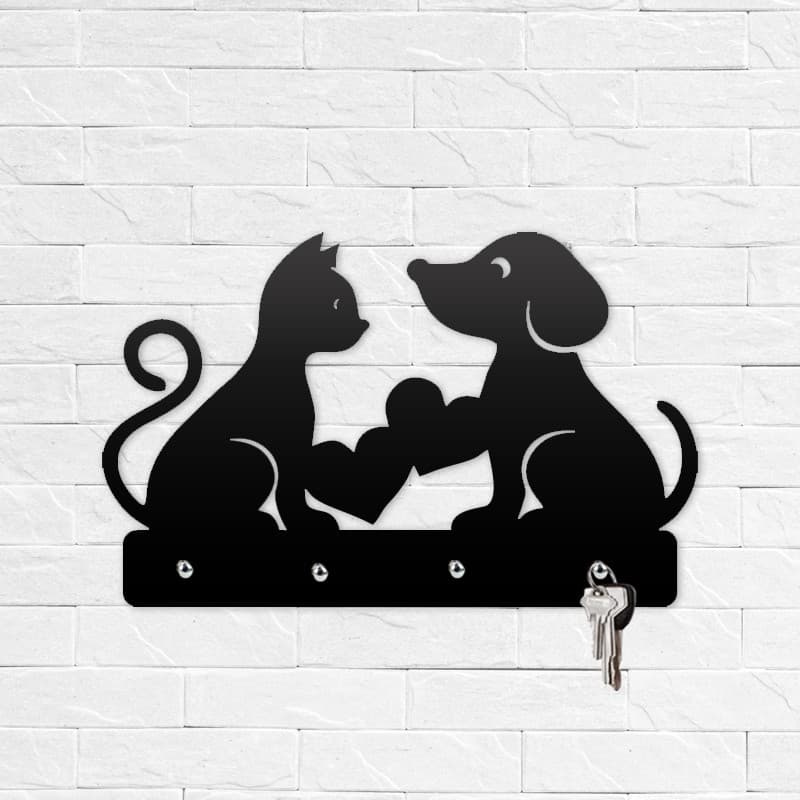 Porta Chaves Decorativo Gato E Cachorro
