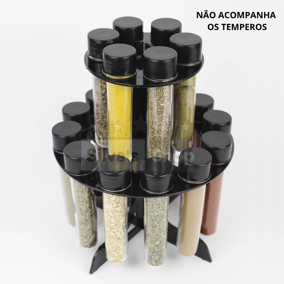 Kit Porta Tempero / Suporte Para Tubetes + 18 Tubetes Inclusos PRETO
