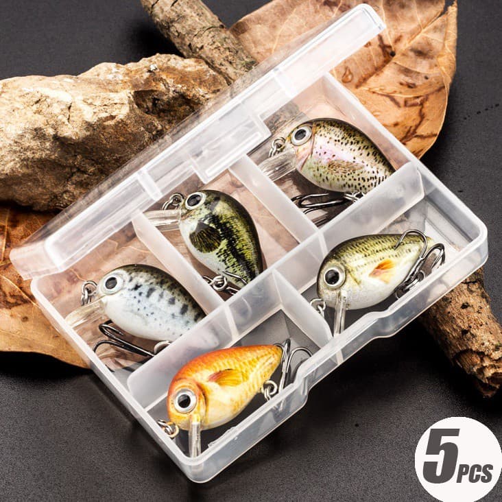 5 peças Iscas Artificial  Mini Crankbait Wobblers Flutuantes Isca De Pesca Set Wobblers Falso Peixe Rígido