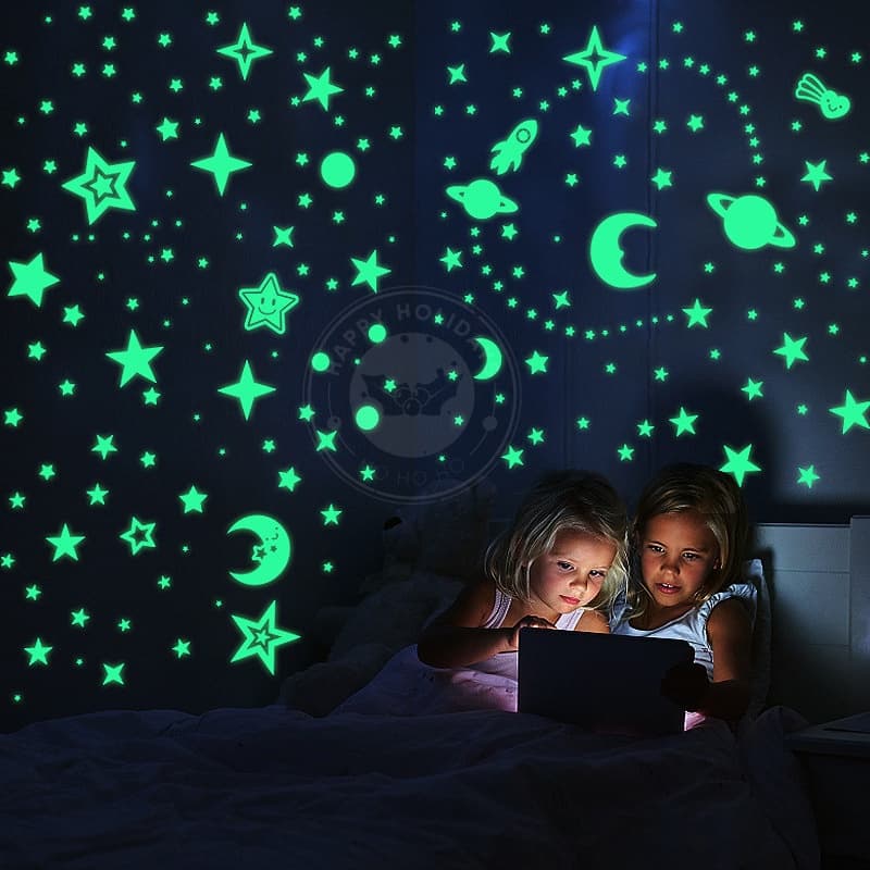 Estrela De Cinco Pontas Que Brilham No Escuro 3d Adesivo De Parede Luminosa Fluorescente Pvc Decalques Para Teto