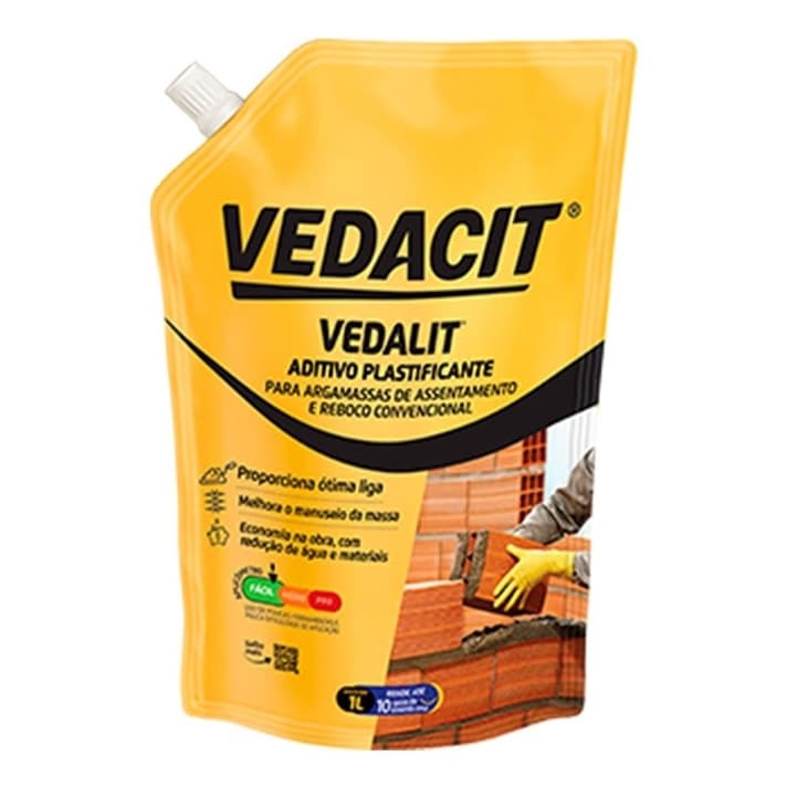 Aditivo Plastificante Vedalit 1 Litro Reboco Argamassa