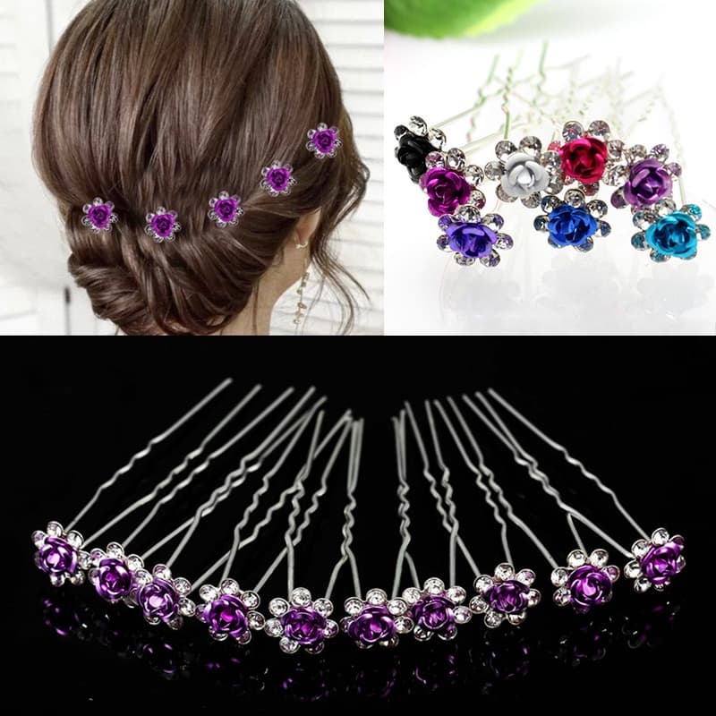 20 Pc/Lote Nupcial Casamento Cristal Diamante Flor Hairpin Varas Trança De Cabelo Ferramentas Estilo Acessórios