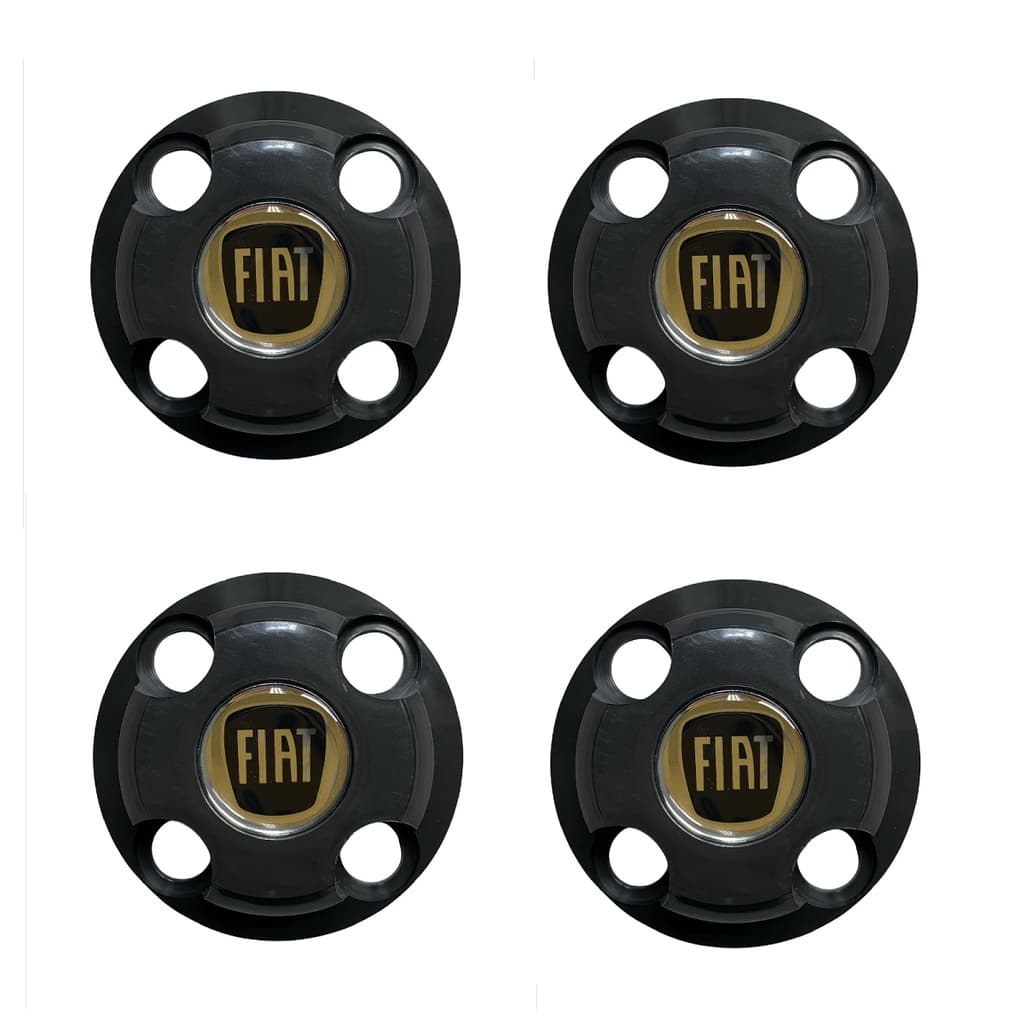 Jogo 4 Calotinha Esportiva Tampa Roda Ferro 4 Furos Fiat Preto Aro 13 14 15 Uno Punto Fiorino Palio
