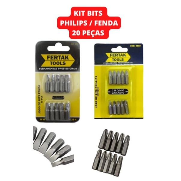 Bits Parafusadeira Jogo De Bits Philips Fenda Kit 20 Peças Fertak Tools