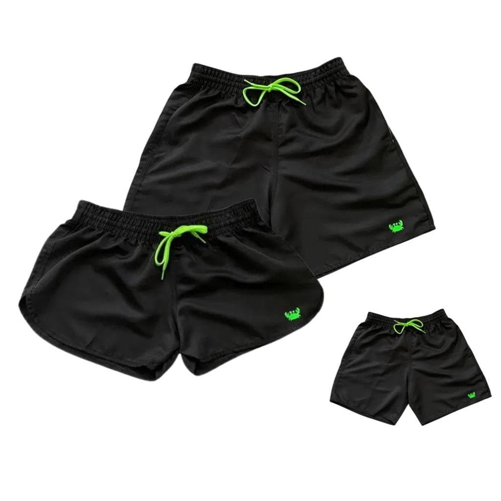 Kit Família Moda Praia Shorts Estampados 3 Peças Pai Mãe Filho Bermudas Tactel Relaxado