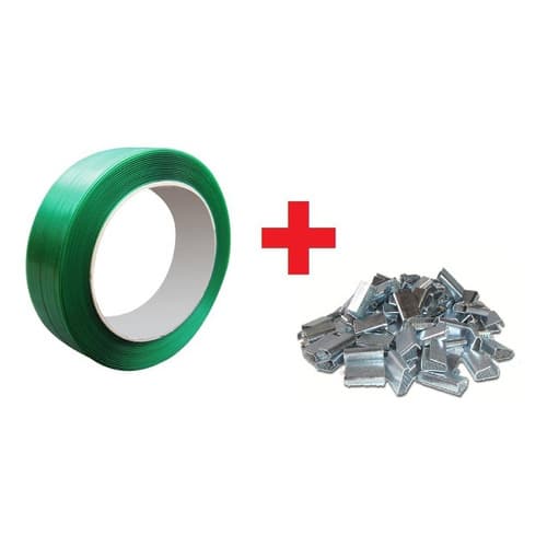 Kit - 1 Fita De Arquear Pet Verde 13 Mm + 2kg Selo Pet 13mm