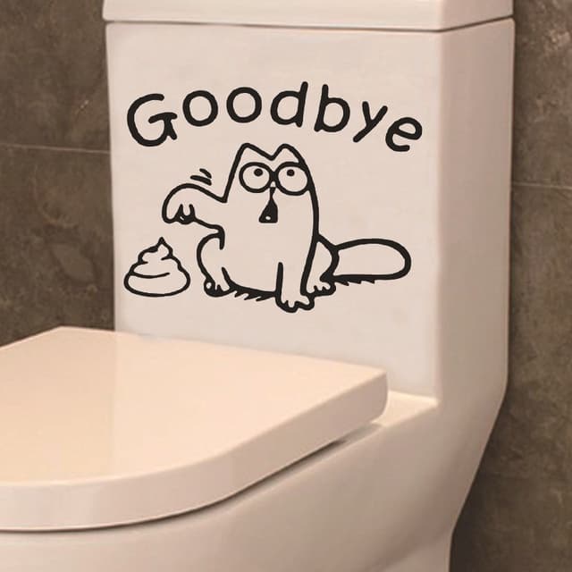 Adesivo de vaso sanitário à prova d'água, adesivo para banheiro Gato Good bye