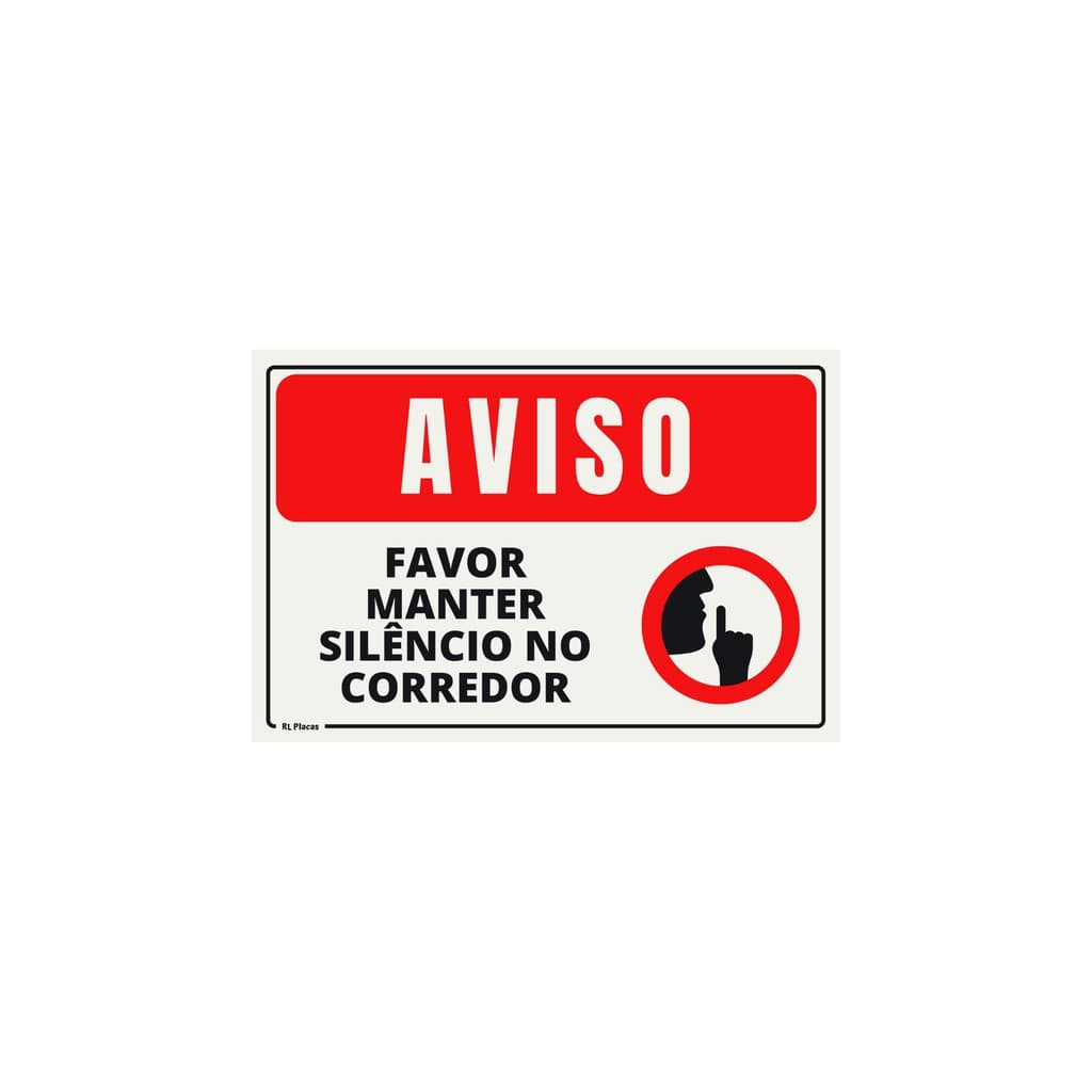 Placa Sinalização Aviso Favor Manter Silêncio No Corredor - Vermelho 20x30 Cm