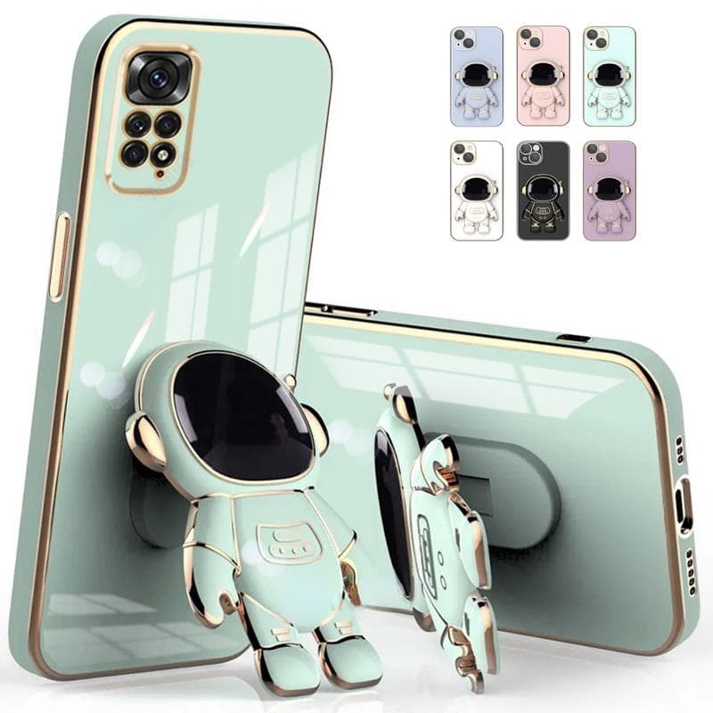Capa De Silicone Anti-Impacto Com Suporte Astronauta Para Xiaomi Redmi 10C/10A/9/9A/9C/K40S/Note 11S/11/8 Pro