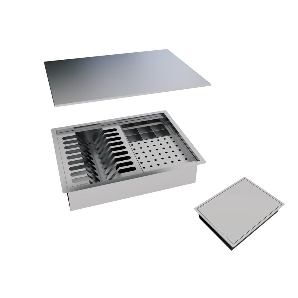 Escorredor Calha Úmida Quadrada Canal Equipado Escorredor Louça Inox com Tampa em Inox