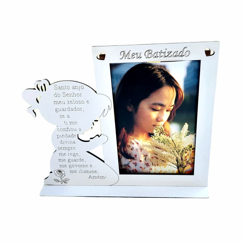 10 porta retrato menina oração santo anjo em mdf branco lembrancinha batizado