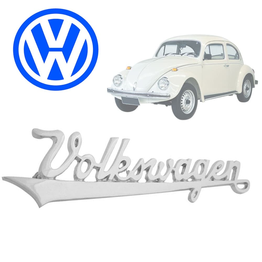 emblema Volkswagen manuscrito VW para fusca inox cromado