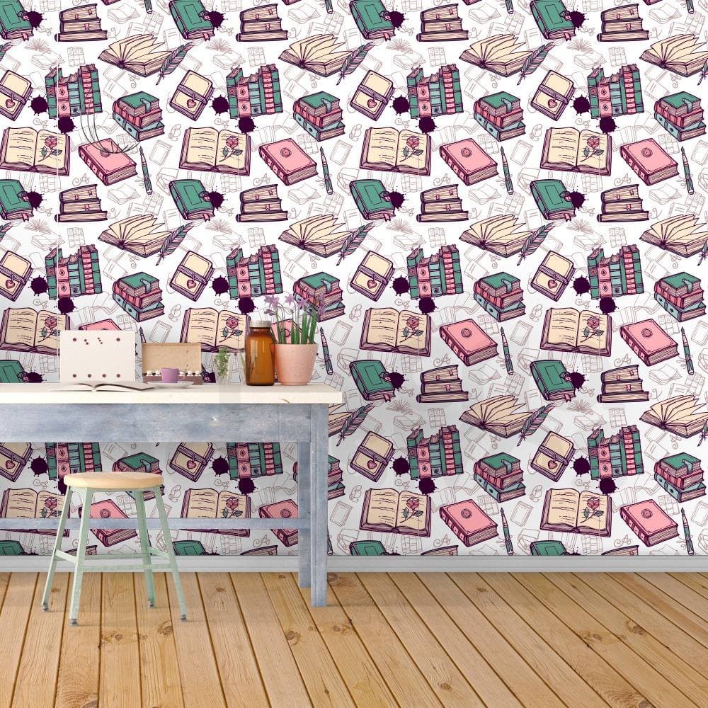 Papel Parede Adesivo Livros Biblioteca Vintage