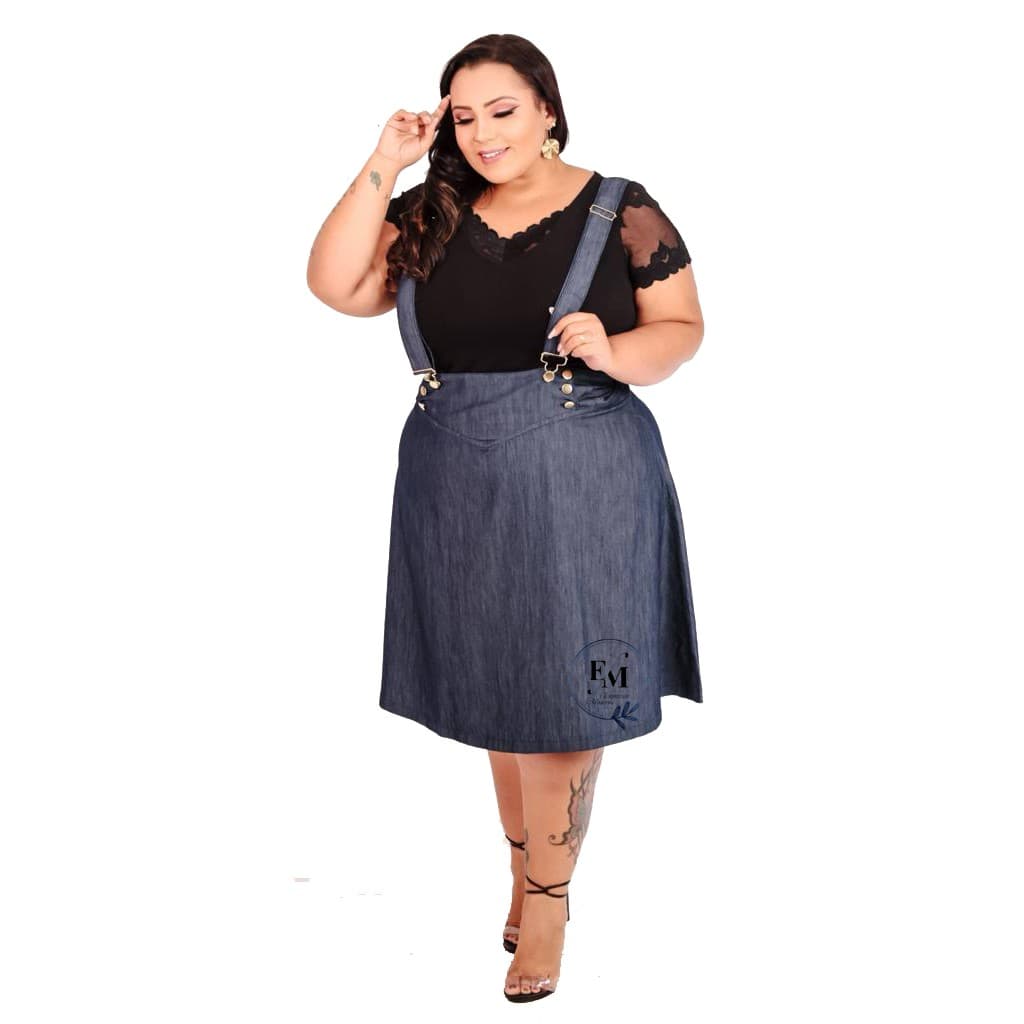 Jardineira Jeans Suspensório Plus Moda Evangélica Nice 02