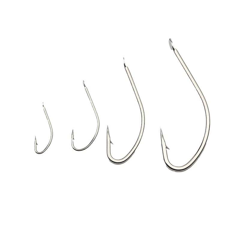 100 Pçs/Lote Haste Longa Farpado Gancho De Peixes De Alto Carbono Ganchos De Pesca Da Carpa Flattened Handle 1-10 Branco Fox