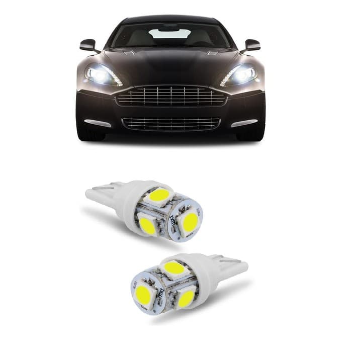 Par Lampada LED Carro Moto T10 5 Led  Pingo T10 W5W 5 Leds SMD 5050 Placa Teto Carro 12V branco