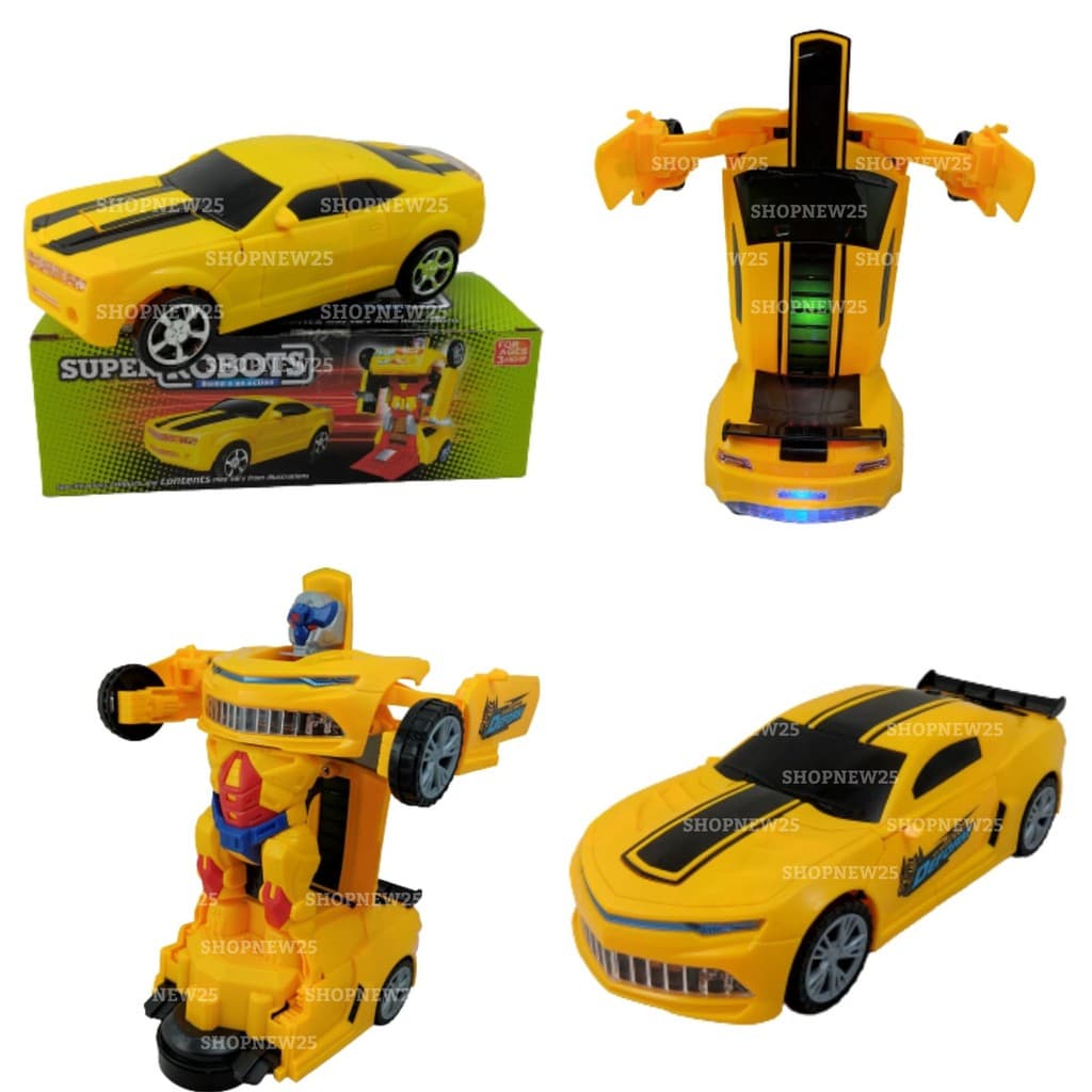 Carrinho Camaro  Amarelo Bumblebee Transformers Vira Robô Sons E Luzes Led
