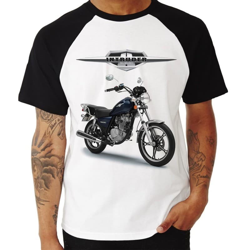 Camiseta Raglan Moto Suzuki GN 125 Intruder Azul