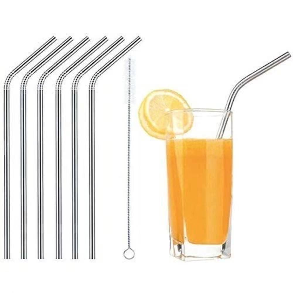 6 pcs Canudos Reutilizável Curvo De Aço Inox + Escova304