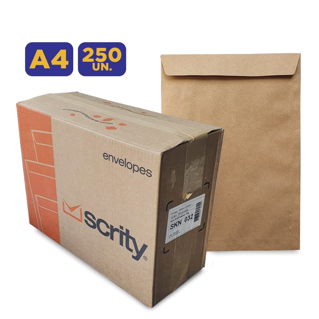 Envelope Saco A4 Kraft/Pardo Caixa com 250 unidades - Scrity