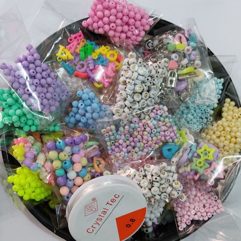 Miçangas para fazer pulseiras 1000 peças kit miçangas divertidas contas para Pulseiras c/ rolo de 10 M FIO DE SILICONE