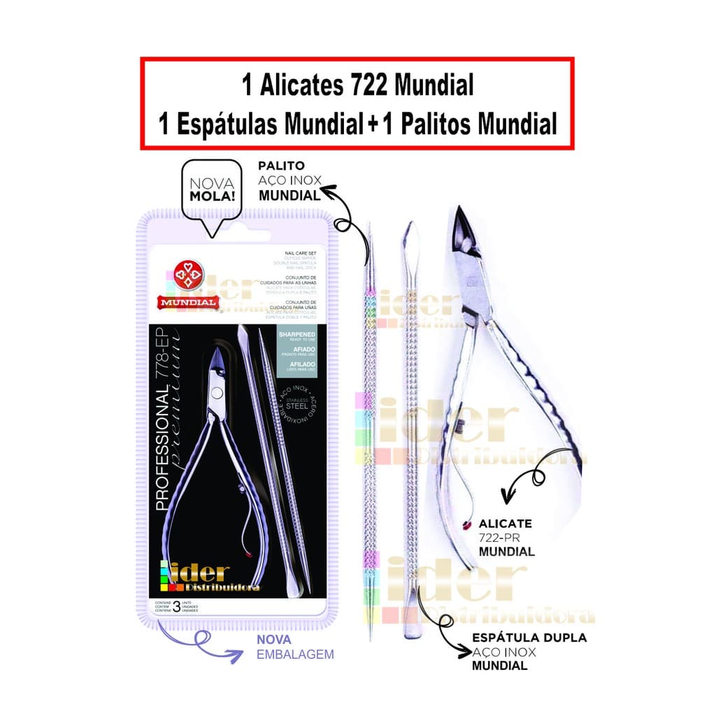 Kit 778 Mundial - 1 Alicates 722 + 1 Espátula + 1 Palito