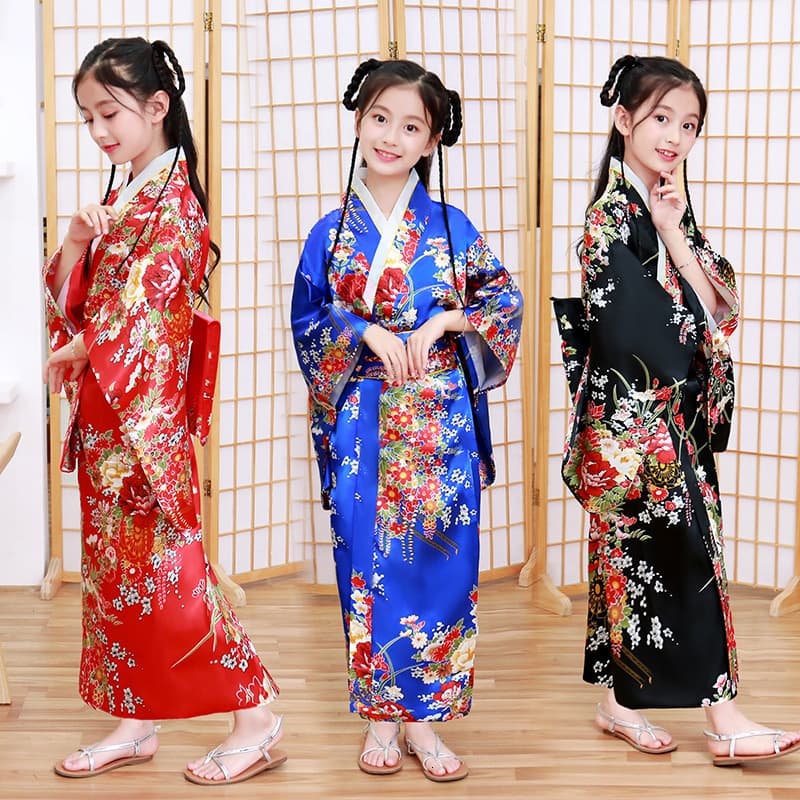 Estilo Japonês Meninas Tradicional Kimono Crianças Original Ao Dai Yukata Vestido De Noiva Dança Haori Harajuku Trajes Cosplay
