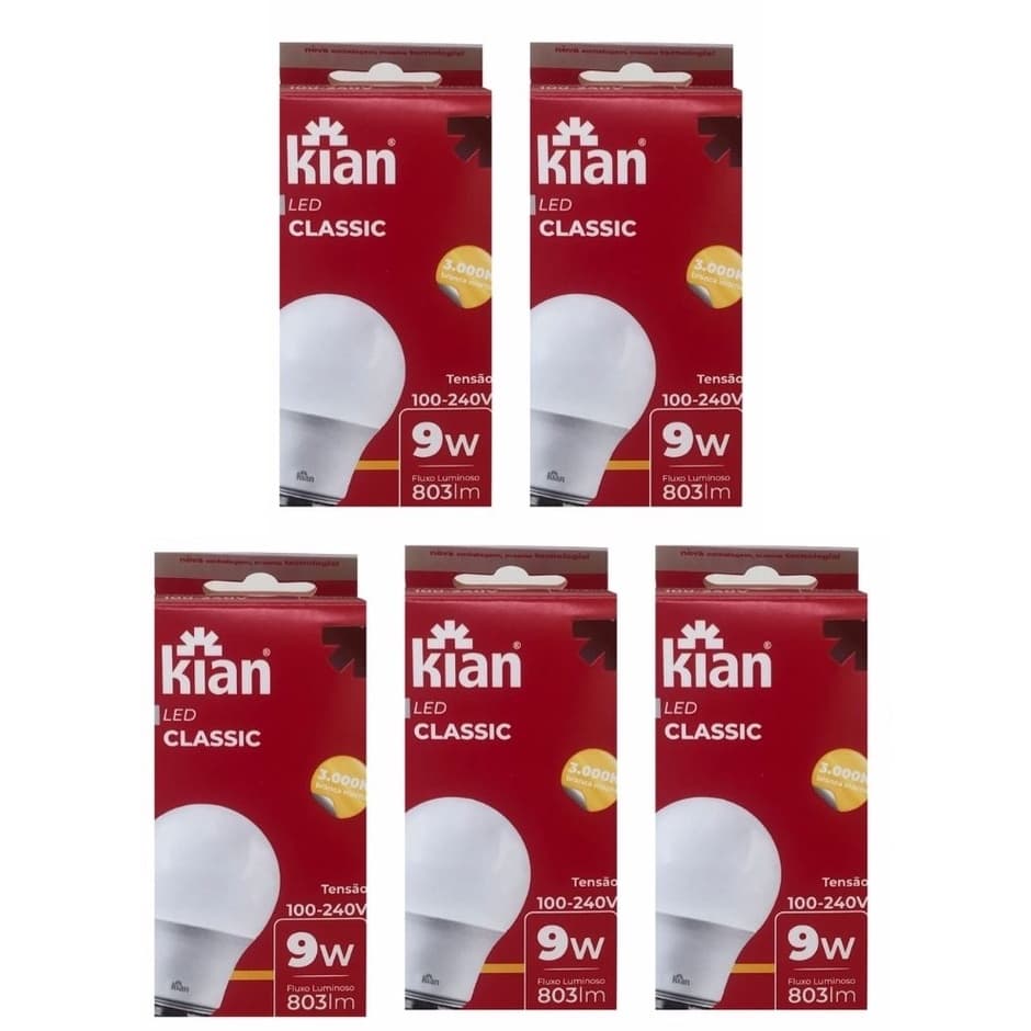 Kit 5 Lâmpadas 9w Luz Amarela 3000k Economica Decoração Casa