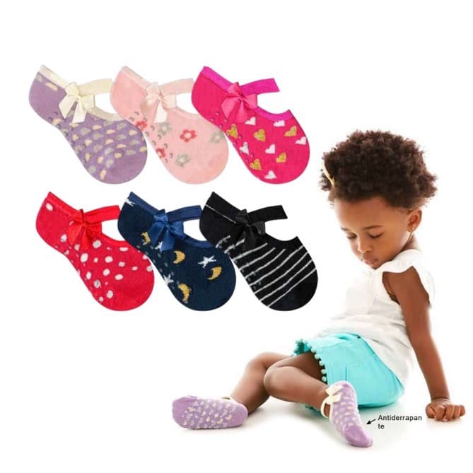 Kit 3 Pares Meia Sapatilha Bebê Recém Nascido Com Lacinho
