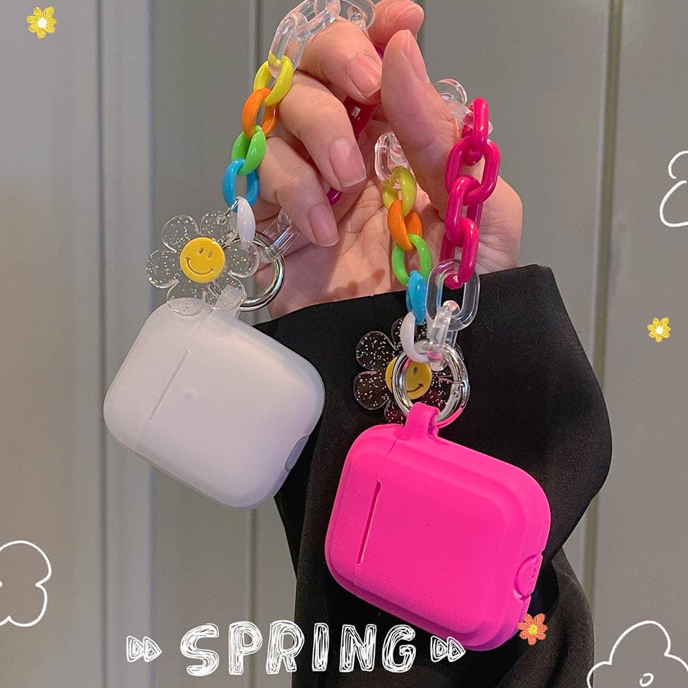 Capa De Silicone Para Airpods 1 2 Pro Protetora Macia Acessórios Telefone De Ouvido Com Chaveiro Smile Flower Sun