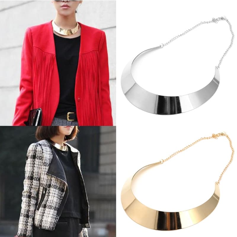 Fashion Colar Torque Prata Dourada Banho Gargantilha Liga Metal Exclusiva