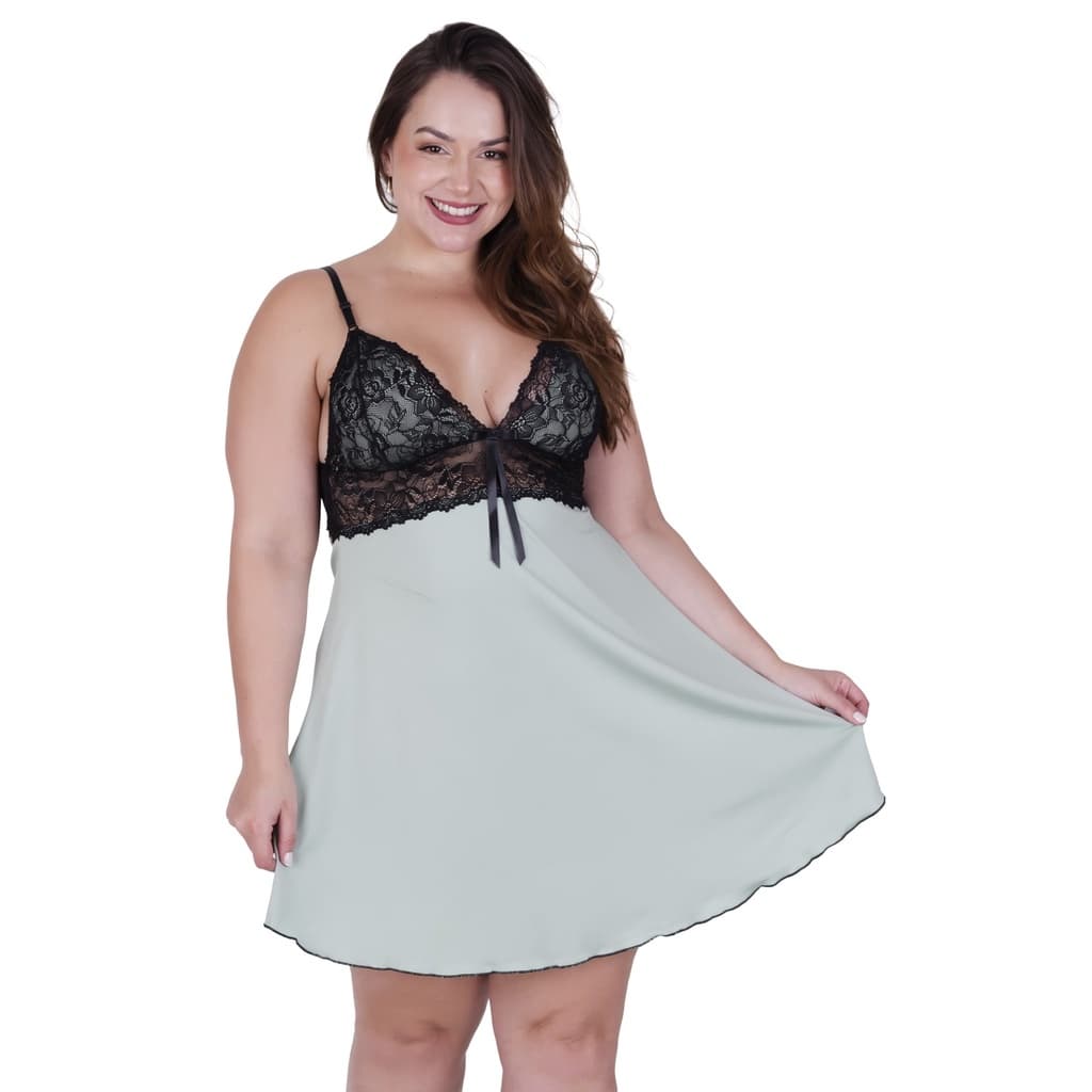 Camisola Plus Size com Detalhe em Renda Sheyla