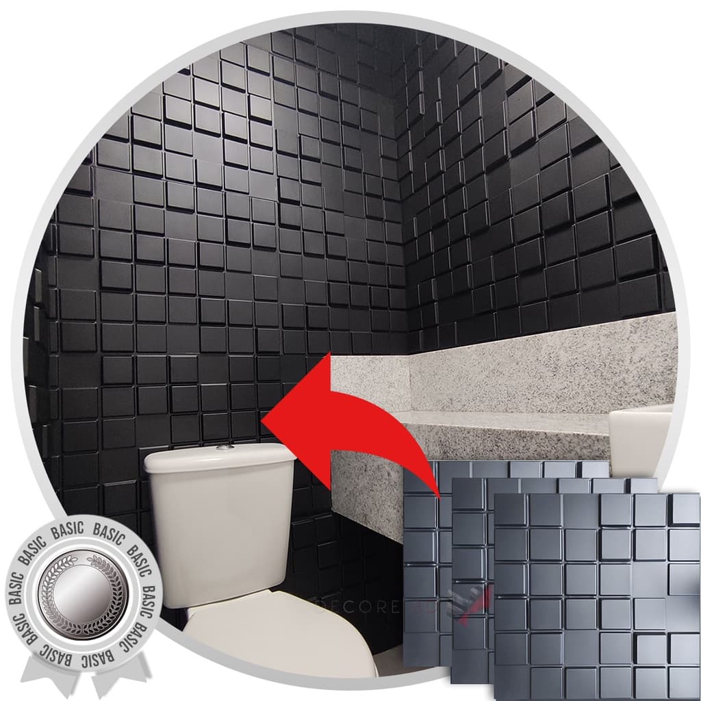 12 Placas 3D PVC Basic 50x50 Revestimentos de Parede Pixel Preta