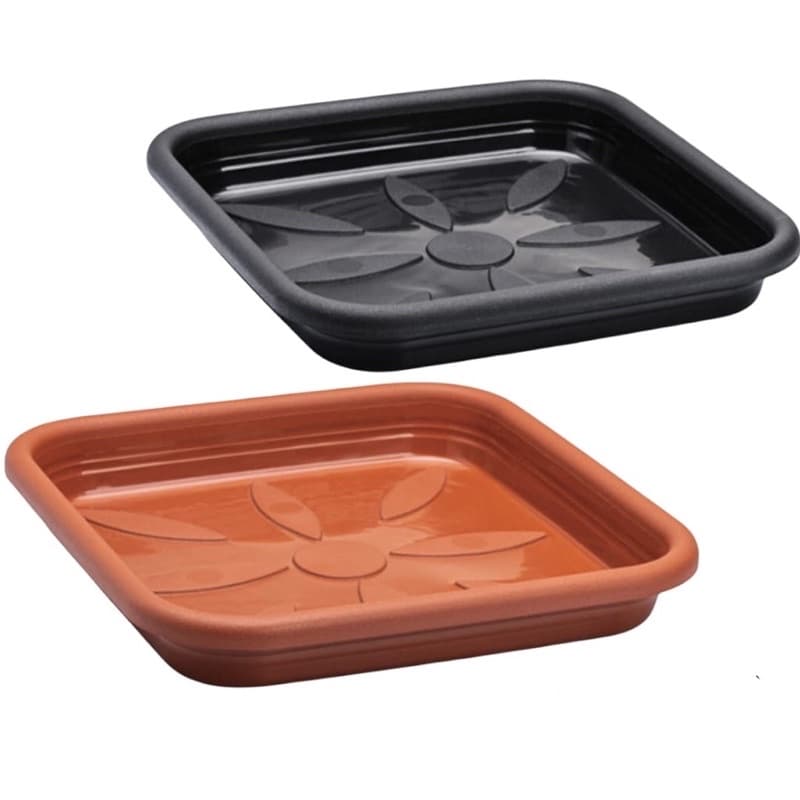 1 Prato Quadrado Plástico para Vaso de Plantas/Flores Cor Preto/Terra Cota - Nº 03