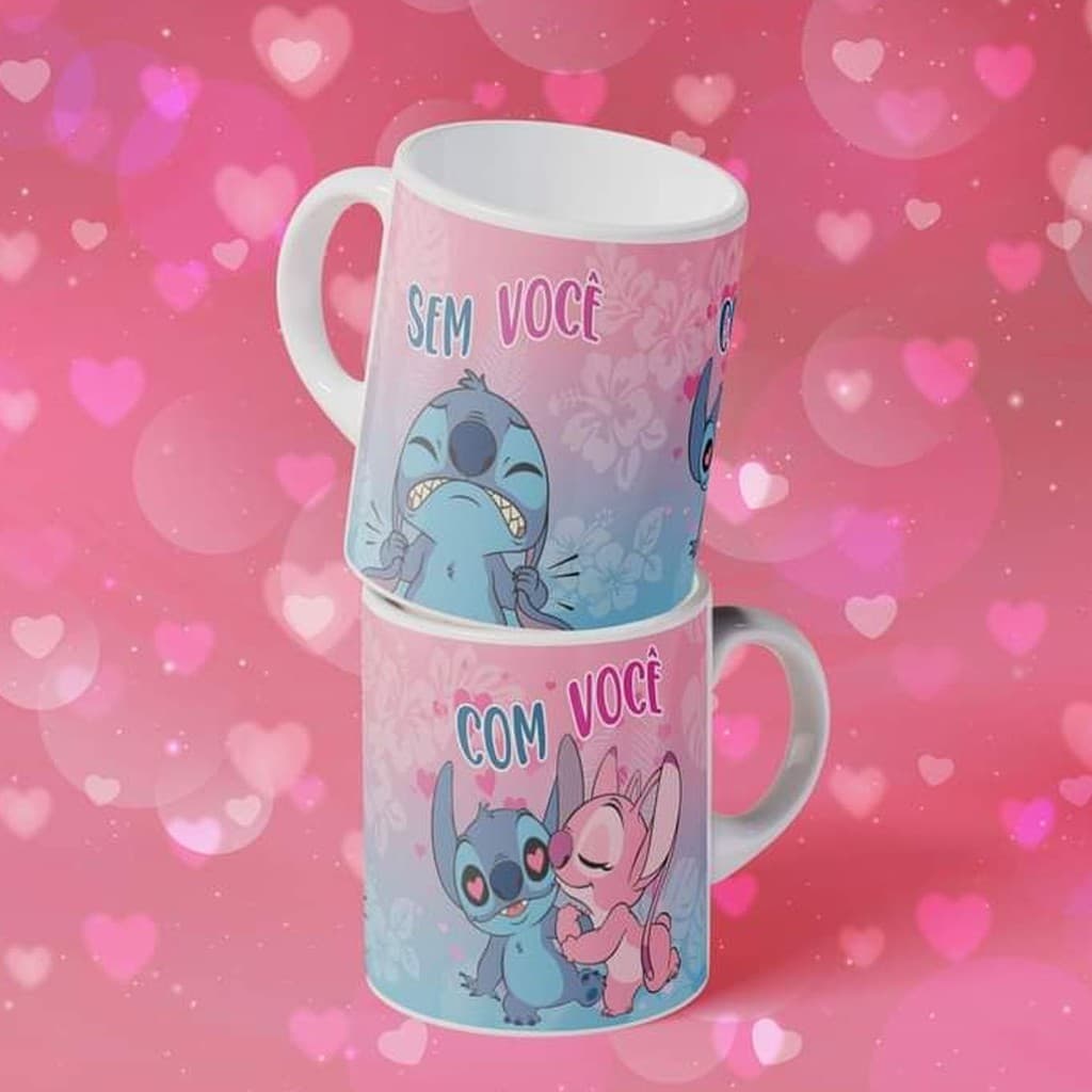 Caneca Lilo & Stitch (Com você - Sem você) ótimo presente dia dos namorados
