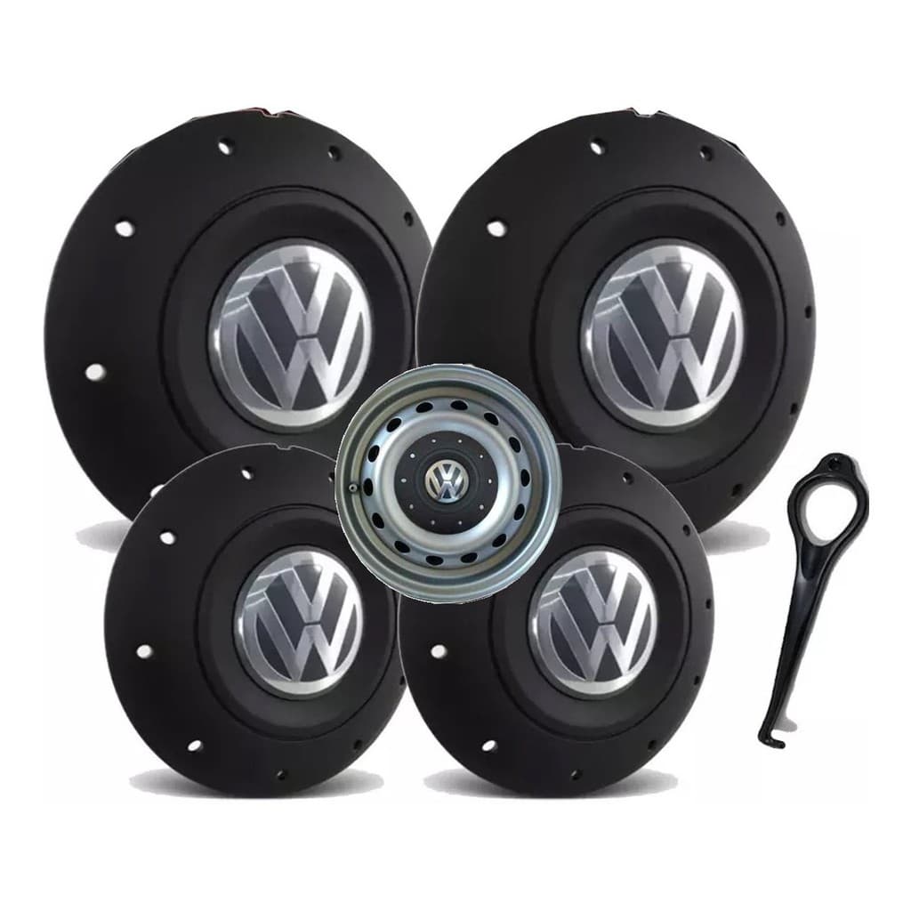 Jogo Calotas Centro P/ Roda Ferro Vw MODELO Amarok Aro 14 /15 Gol Voyage Saveiro G3 G4 G5 G6 Santana Parati + 4 Adesivos