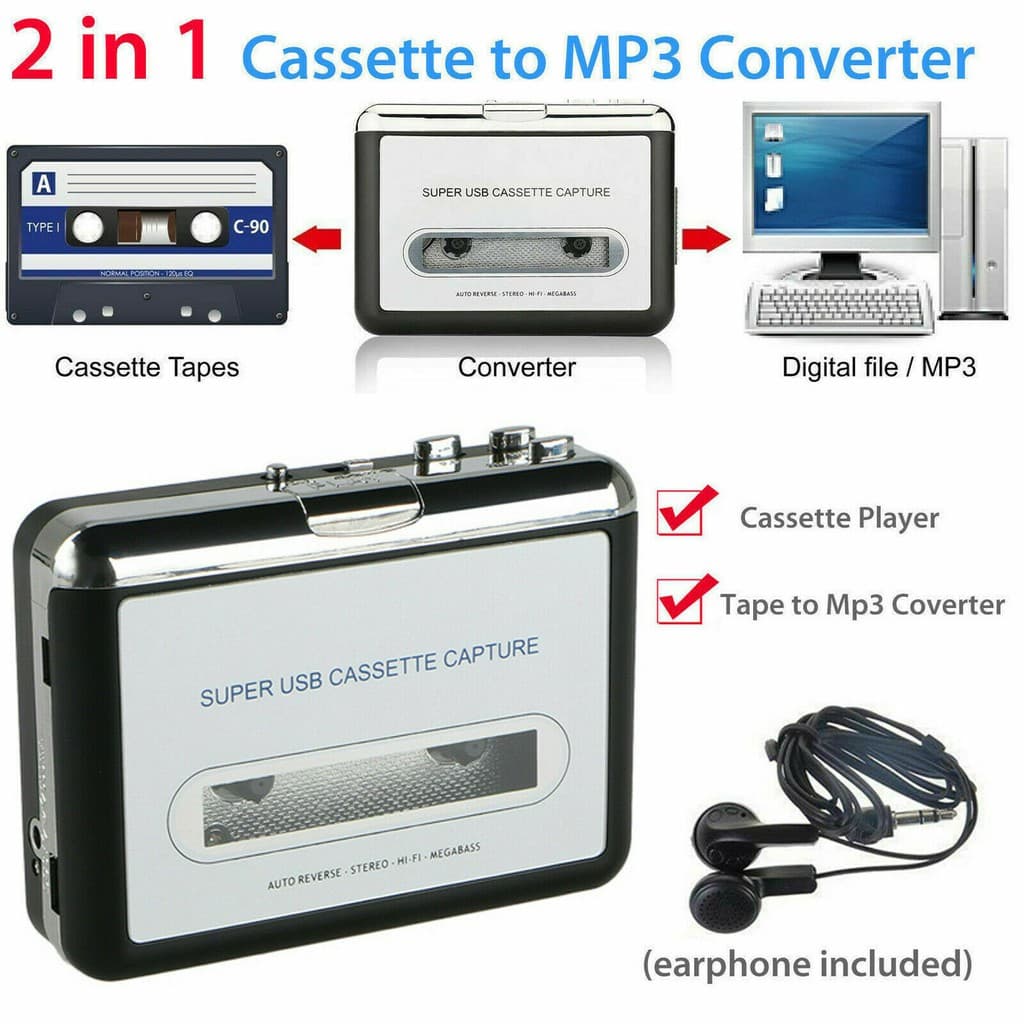 Walkman Conversor Fita Cassete P/ Mp3 Cd Player Pc