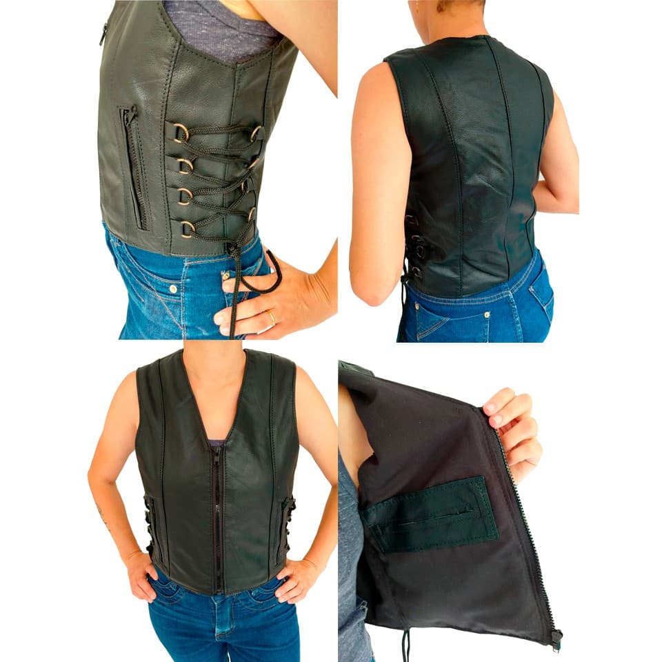 Colete, Motociclista, Feminino, de, Couro, Liso