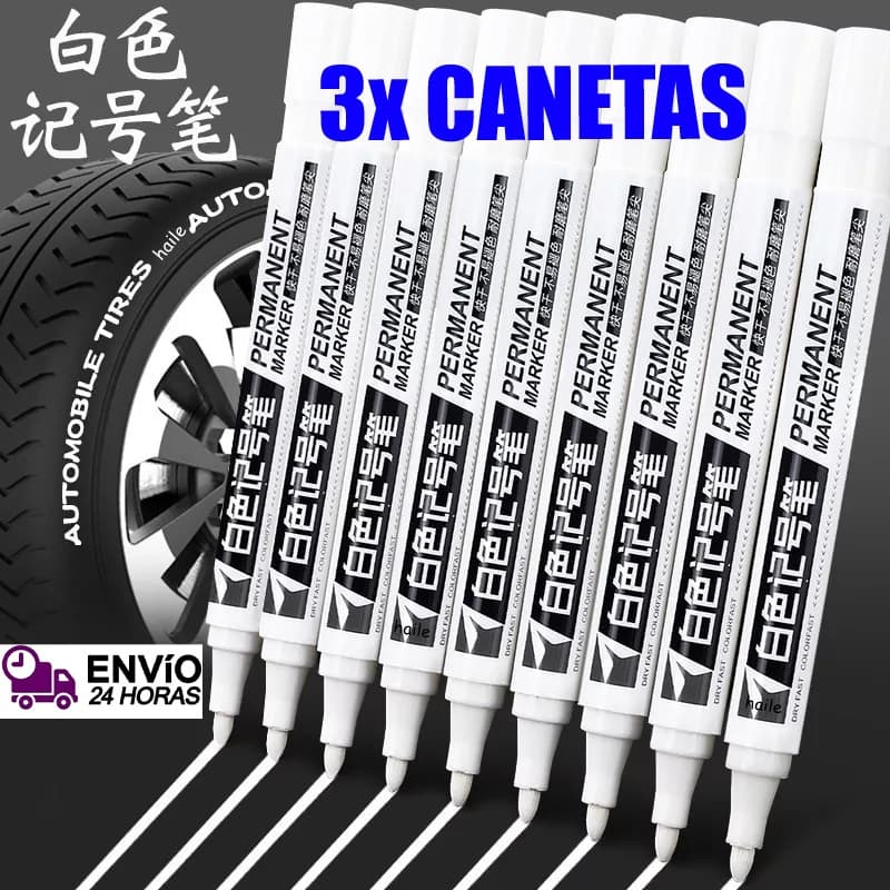 3 Canetas Branca Marcador para pintar pneu - Tira Risco - Carro - Tênis - A Prova D'agua permanente