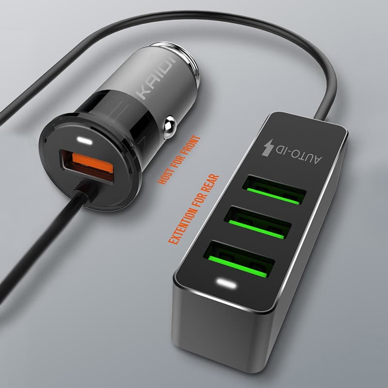 KAIDI USB Car Charger 4 Portas FAST QC3.0 + 2.4A + 3.1A Universal Adaptador com 120 CENTÍMETROS de Extensão USB Rápido cord Cabo