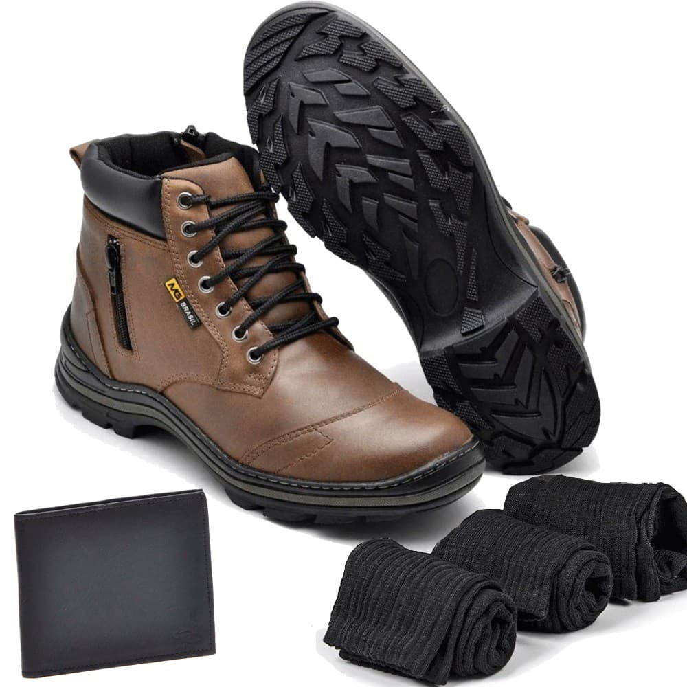 Bota Couro Adventure Troller com Carteira e 3 meias