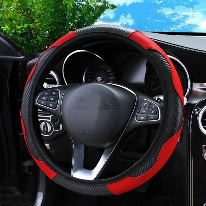 Capa de Fibra de Carbono Antiderrapante Respirável para Volante de Carro Universal