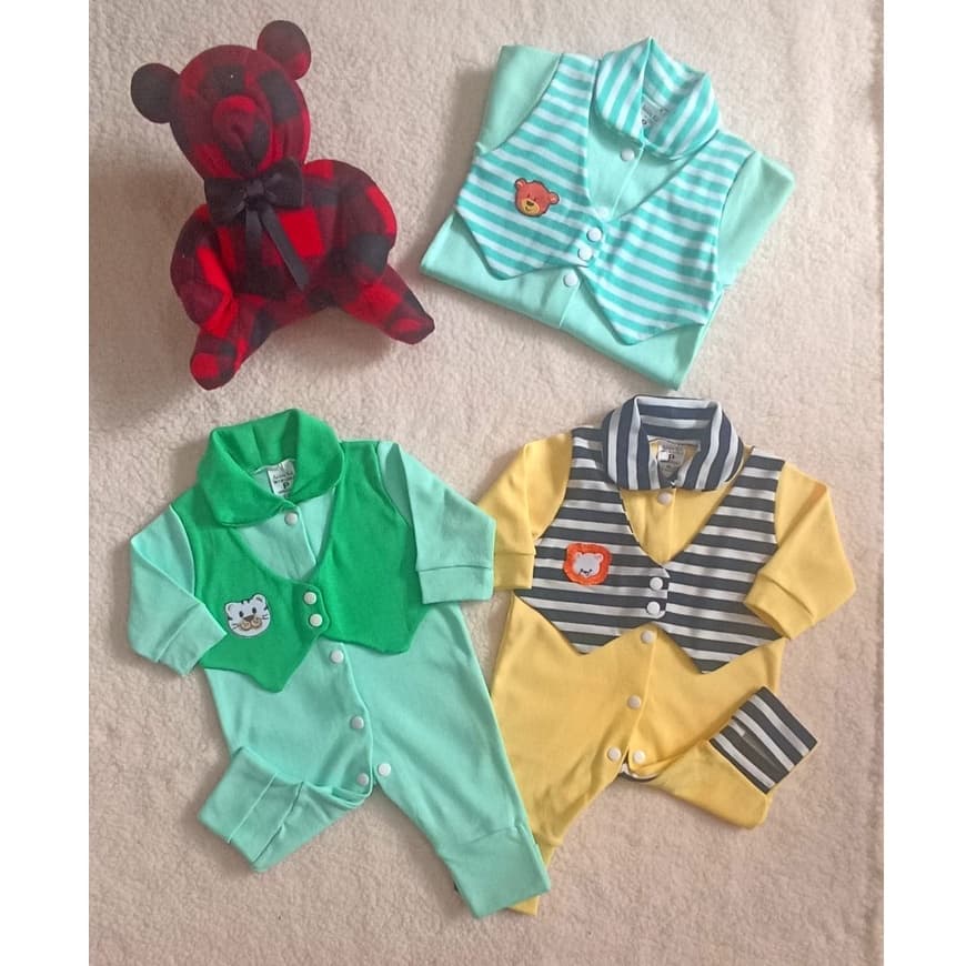 Macacão verde e amarelo com colete masculino para bebê