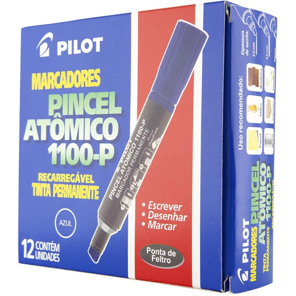 Caixa com 12 Pincel Atomico 1100P Azul Recarregavel Pilot