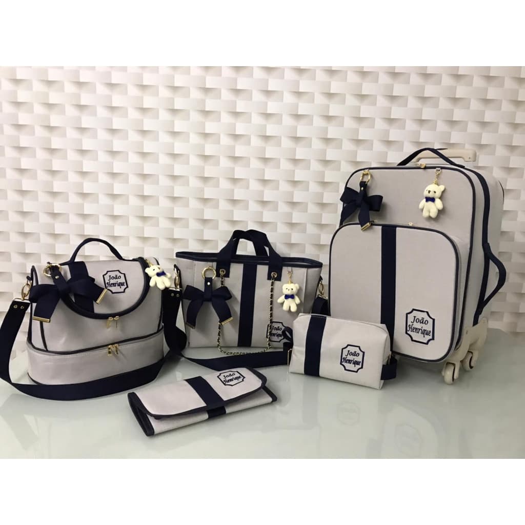 kit Bolsa  Maternidade Personalizado  Mala de rodinha +  Bolsa Clhoe +  frasqueira baú + trocador  + Necesserie M