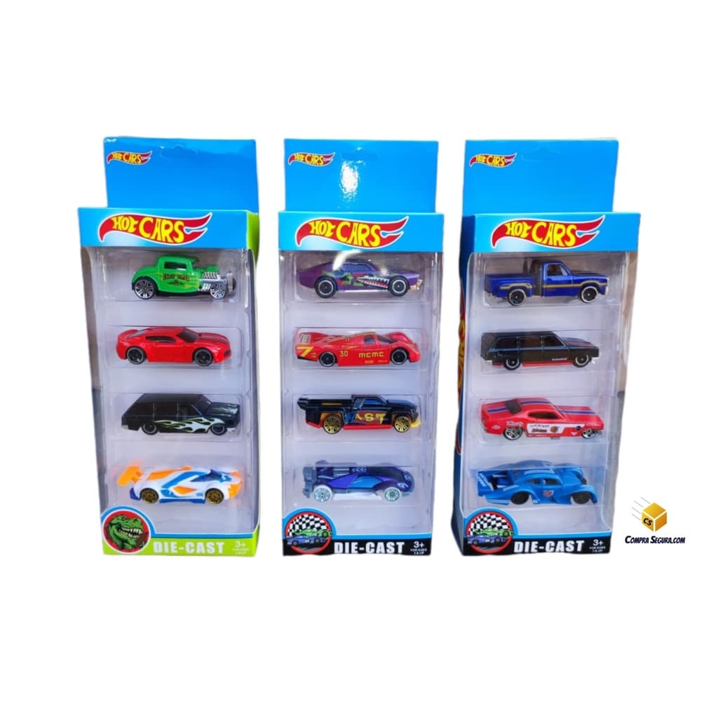 Kit c/4 carrinhos de metal Hot cars estilo Hot wheels | Miniaturas die-cast | Coleção mini carros